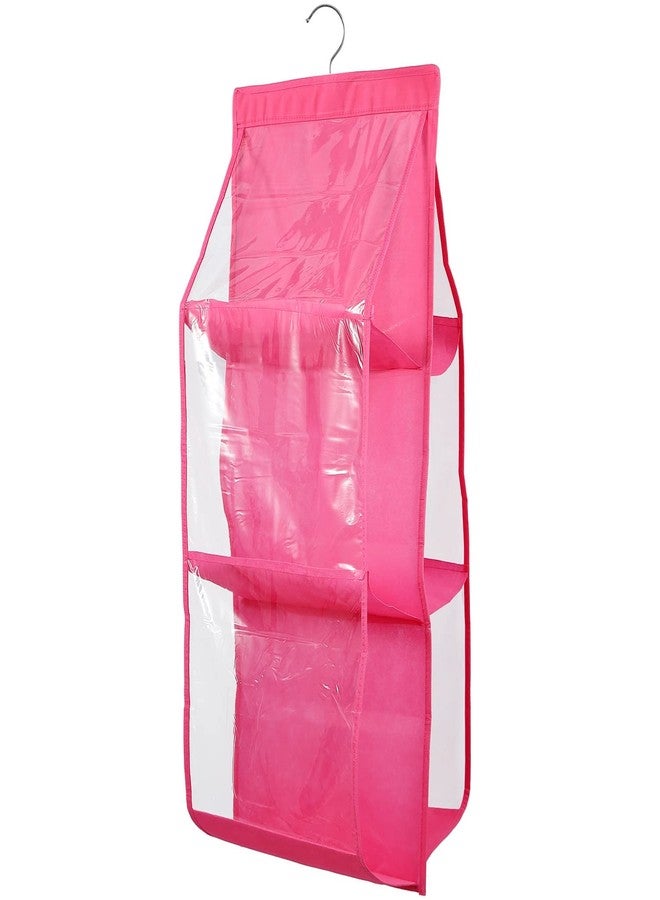 GBMI Handbag Organizer, Bag Organiser for Ladies Handbags, Purse, Clutch, clothes organiser for wardrobe, Purse Organiser With Hanger, Women, Non-Woven (6 Pocket- 90 X 35 X 35 Cm (Pack Of 2), Pink) - Image 4